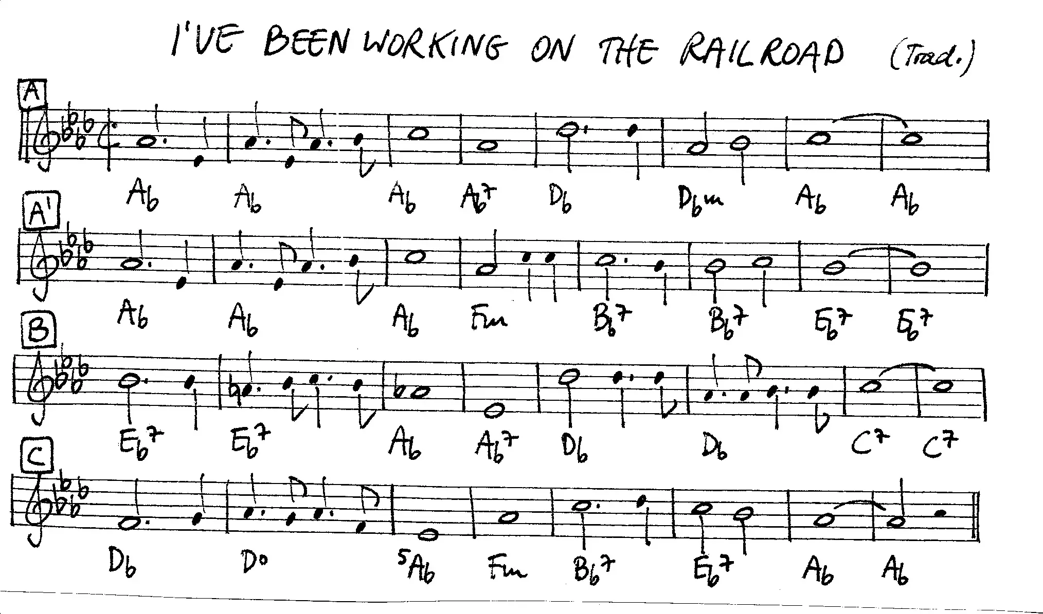i've been working on the railroad. Free Jazz Leadsheet, courtesy of The Jungle Jazz Band
